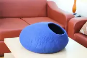 Blue Cat Cocoon For Your Furry Friend| Round Cat Cave Made Of 100% Natural Wool
