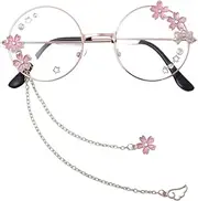 [GGOOB] Kawaii Glasses With Chain Kawaii Accessories Glass Case Included Cute Glasses Cosplay Accessories Kawaii Sakura Accessories, Pink, Medium