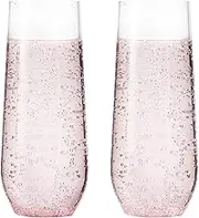 Youngever 16 Pack 210ML Shatterproof Champagne Flute, Plastic Champagne Flutes, Re-usable Champagne Glasses, Recyclable Champagne Plastic Cup - Stemless, Shatterproof, Flute Glasses