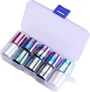 WOKOTO 10 Rolls Holographic Nail Art Foil Stickers Tips Starry Sky Adhesive nail Wraps foil transfer Manicure decals set (0.98inchs39.4inchs)