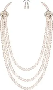 [BABEYOND] 1920s Gatsby Pearl Necklace Vintage Bridal Pearl Necklace Earrings Jewelry Set Multilayer Imitation Pearl Necklace with Brooch