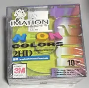 Imation 10 Pack NEON Formatted Diskettes IBM 2HD 1.44 MB Acrylic Box NEW Sealed
