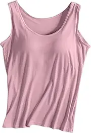 Workout T Shirts For Women Built In Sports Bra Crewneck Sleeveless Workout Tank Top with Built in Bra Yoga Camisole