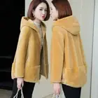 Womens 100% Wool Lamb Fur Real Shearling Overcoat Hooded Coat Outwear Winter Zip