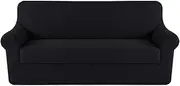 Smarcute Couch Cover High Stretch 2 Piece Sofa Cover Furniture Protector Perfect Fit Durable Spandex Stretch Jacquard Fabric Super Soft Slipcover,3 Seater,Black