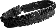 warreplica Full Grain Buff Leather 45 Colt Bullet Belt Cowboy Belt for .44/45 Ammo Belt, black, Größe 4 (46–48 Zoll)
