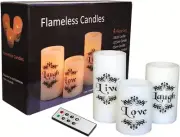 EGI - Set of 3 Flickering Flameless Candles With Remote Control and Timer - Roma