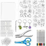 Osznmmg 180 Pcs Shrinky Dink Sheets Shrink Paper Keychain Kit with Pattern Heat Shrink Plastic Sheets Shrink Plastic Sheets for Crafts Jewelry Keychains