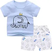 [Generic] Winter Outfits for Boys 4t Toddler Child Baby Boys Girls Short Sleeve Cartoon Tops Shirt+Pants Outfits Set Knitted Baby Clothes for Boys Light Blue