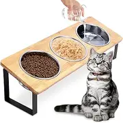 Elevated Cat Food Bowl, 15°Tilted Cat Bowl Stand with 3 Stainless Steel Raised Cat Bowls for Food and Water, Anti Vomit Feeding Station for Indoor Cats and Pet