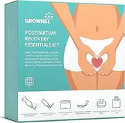 Grownsy Postpartum Recovery Essentials Kit for Labor & Delivery, All-in-One Postpartum Kit Includes PERI Bottle, Herbal Cooling Spray, Herbal Cooling Liners, Hot &Cold Packs, Disposable Underwear