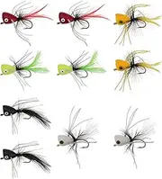 Micro Traders 10pcs Fly Fishing Poppers Fly Fishing Foam Popper Flies, Size 6, White Black Red Yellow Orange - Topwater Lures for Bass, Bluegill, Trout, Panfish
