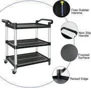 3 Tier Utility Service Cart Restaurant Rolling Trolley Kitchen Push Shelf Black