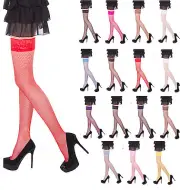 Sexy Ladies Fishnet Hold Up Stockings With Lace Top - 7 Various Colours。
