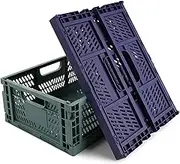 2 Pcs Collapsible Storage Boxes Large Storage Crates Stackable Storage Baskets Plastic Folding Crates for Kitchen,Living Room,Office(40 * 30 * 15cm,Blue+Dark Green)