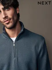 Slate Grey Quarter Zip Textured Funnel Sweatshirt (E12948) | $58