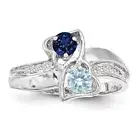 Hearts Sterling Silver Couples Birthstones Ring, Promise ring collection.
