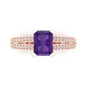 2.70 ct Emerald split shank Natural Amethyst Promise Wedding Ring 14k Rose Gold