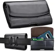 NJJEX Phone Holster, Universal PU Leather Belt Clip Pouch RFID Blocking Wallet Carrying Case & Card Slots for Samsung Galaxy S10 Plus,S9/S8 Plus,S10 5G,Note 9,Note 8,iPhone Xs MAX,6/7/8 Plus [Black]