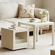 EKDJSN Nesting Coffee Table, Stacking Side Tables with 360° Rotation Universal Wheels, Center Table with Large Capacity Glass Storage Cabinet, for Living Room, Bedroom, Studio