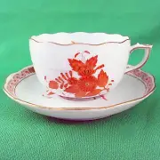 CHINESE BOUQUET RUST by Herend Canton Tea Cup & Saucer NEW NEVER USED Hungary