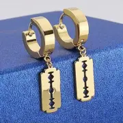 Titanium Steel Razor Blade Shape Dangle Drop Earrings for Men Women Punk Hip Hop