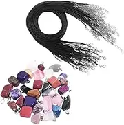 Set of 75, Black Waxed Cord with Clasp Bulk and Mixed Irregular Healing Stone Beads, findTop 50 Pcs Necklace Cord Bulk (20 Inch) and Crystal Stone Pendants for Jewelry Making