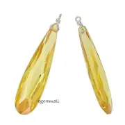 1PC CZ In Sterling Silver Flat Briolette Charm Pendant Bead 9x40mm Yellow #98117