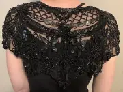 Unique Vintage Black Sequin Floral Beaded Flapper Cape One Size
