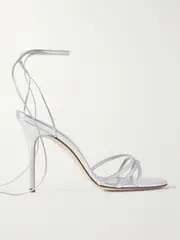 [Manolo Blahnik] Manolo Blahnik - Leva 105 Metallic Leather Sandals - Silver - IT40 IT 40 Silver