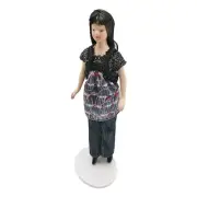 Dollhouse 1:12 Scale Miniature Ceramic Doll Poseable Modern Lady Black Long Hair