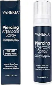 [VANERIA] Piercing Aftercare Spray, Piercings Treatment to Shrink Clean and Heal New, Irritated, Red & Angry Piercings, Piercings Bumps Fine Mist Travel Size, 120mL