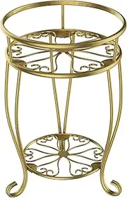 Veakoo Metal Plant Stand Indoor Outdoor,2 Tier Tall Flower Pot Shelf Planter Holder Pedestal Round Sheves Rustproof Wrought Iron Heavy Duty Rack for Corner Garden, Golden, 19.37 inch