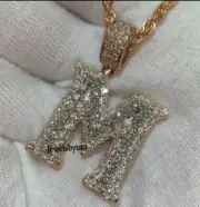 2 Ct Men's D/VVS Moissanite Customized M Initial Latter Charm Pendant 925 Silver