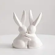 Decorative Ceramic Bookends,Quirky Rabbit Bookends,Decorative Bookends to Hold Books for Home Office Decoration(White)