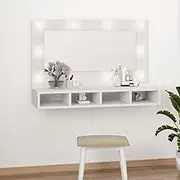 Mirror Cabinet with LED Lights, Durable White Engineered Wood & Acrylic, 4-Shelf Storage, 90x31.5x62 cm, Wall-Mounted or Freestanding