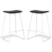 Set of 2 - Porter Nordberg Kitchen Counter Bar Stool 73m - White Frame - Natural Veneer - Black Cushion Seat