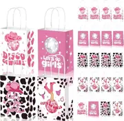 12PCS Disco Cowgirl Paper Gift Bags with Handles Let's Go Girls Western Cowgirl Themed Party Favor Gift Bags