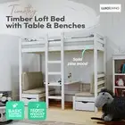 Kids Loft Bed with Table and Benches Solid Pine Timber Frame Children's Bed