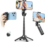 Ottertooth Mini Selfie Stick Phone Tripod with Remote, Flexible Pocket Size Phone Handle Grip iPhone Tripod Stand with 2 Cold Shoe Mount, Portable Mobile Tripod for Travel Video Recording Filming