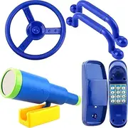 5 Pack Kids Playground Accessories Set Swingset Steering Wheel Plastic Telescope Safety Handles Telephone Toy for Outdoor Playhouse Playset (Color Set 2)