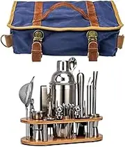 Bartender Set | Professional 24 Piece Mixology Bar Tool Set | with Travel Bartender Bag and Stylish Bamboo Stand | Perfect for a Great Mixing Experience of Drinks