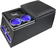 Upgrade Universal Center Console Organizer with Inductive Charging Stand, Fast Charging, Cup Holder, and Phone Holder for Car, Truck, and Van, Back Bench Seat Armrest Middle Storage Box
