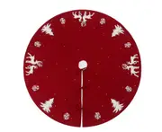 C14 92CM Christmas Tree Skirt Knit Rustic Xmas Tree Skirt Decoration 3D Deer Trees Pattern Scene Decorations-Red