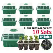 10 sets Seed Starter Kit with Humidity Dome (120 Cells Total), Mini Greenhouse