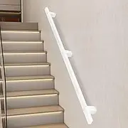 White Handrails for Stairs, Non-Slip Stair Banister with Brackets and Screws, Wall Mounted Metal Staircase Hand Railing for Interior Corridor Villa Building Loft, Step Baluster(7ft/210cm)