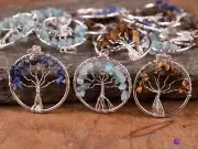 Tree of Life Crystal Pendant - LAPIS Lazuli, TIGERS Eye, AQUAMARINE, E2004