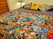 Handmade African Patchwork Crazy Quilt, 73" x 71", Large Size, Paisley, CHARITY!