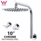 10" Chrome Round Rainfall Shower Over Head Swivel Gooseneck Wall Arm with Taps