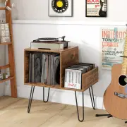 CostwayRecord Player Stand Turntable Stand with Vinyl Divider and Display Shelf-Brown